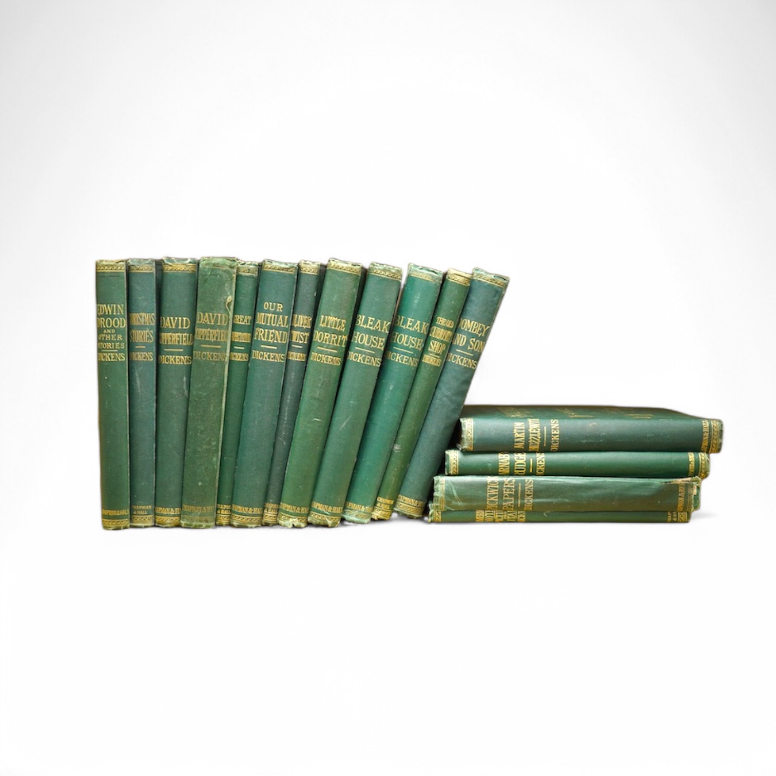 Dickens, Charles - The Works, Household Edition, 16 vols (of 22), 4to, green pictorial cloth gilt, Chapman & Hall, London, 1873-1879., Condition - binding tatty